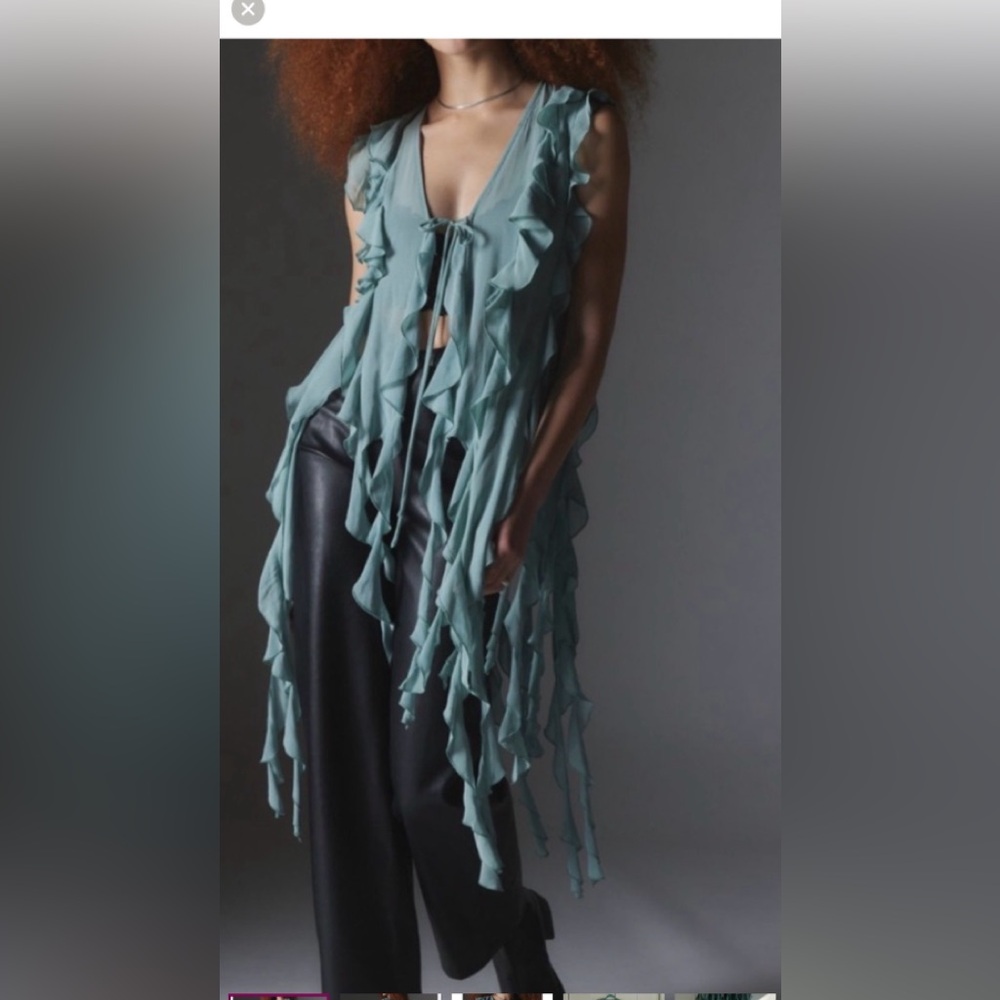 SALE!  Silence + Noise Sapphire Naomi Ruffle Shredded Vest Bohemian Festival